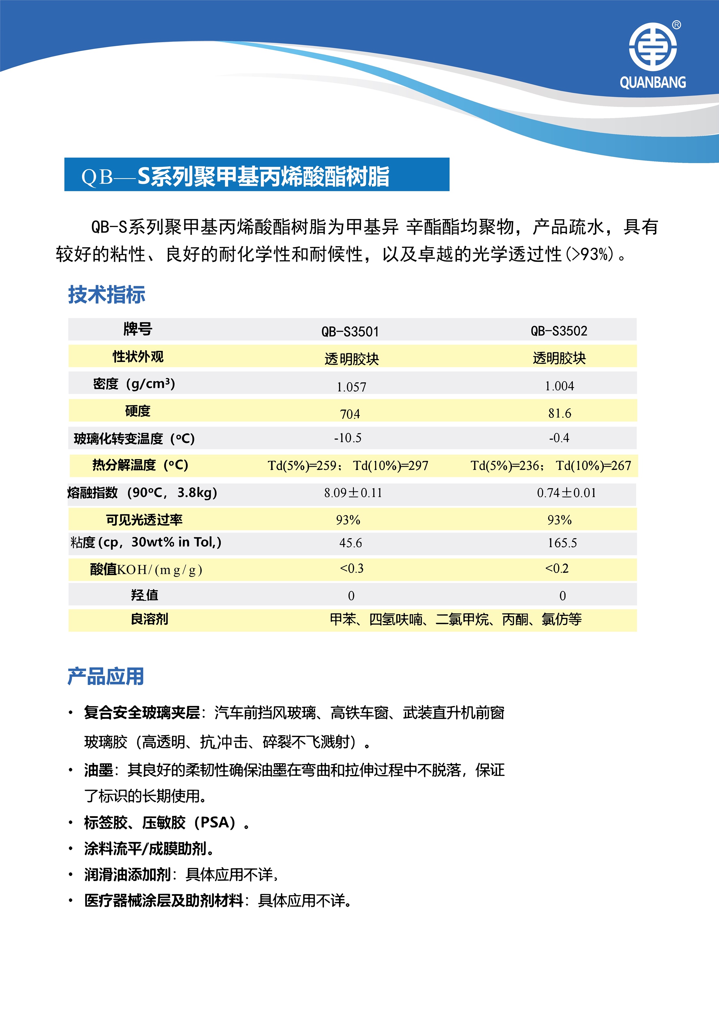 QB-S系列聚甲基丙烯酸酯树脂
